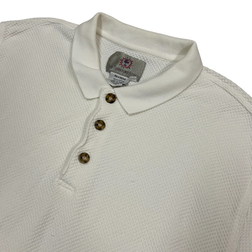 The‎ Territory Ahead Polo Shirt Mens Large Waffle Knit White Short Sleeve Cotton